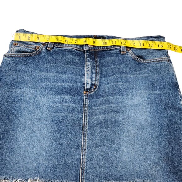 Theory Medium Wash Distressed Denim Jean Mini Skirt Size 12 - Picture 4 of 5